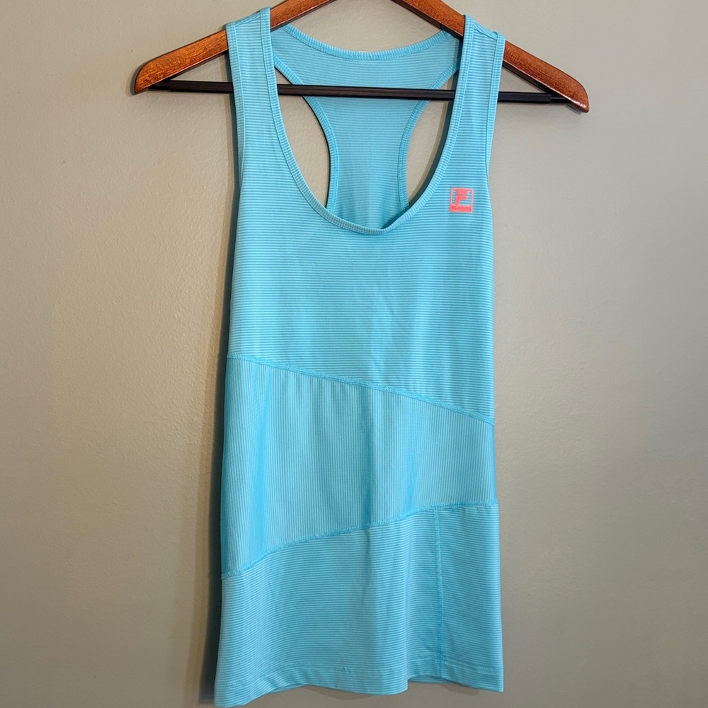 FILA Sport Size Small Blue Striped Running Racerback Tank with Zip Pocket